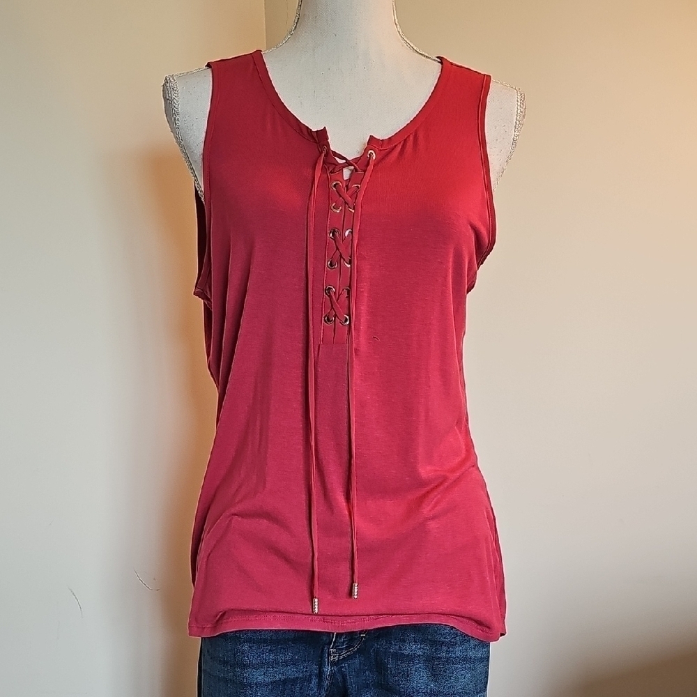 White House Black Market Lace-Up Pink Tank Top